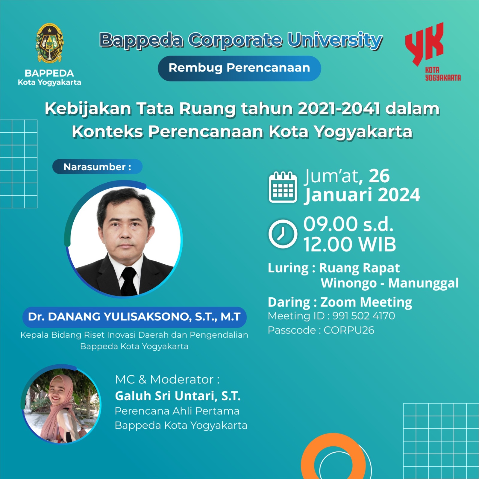 Bappeda Coorporate University: “Kebijakan Tata Ruang Tahun 2021-2041 dalam Konteks Perencanaan Kota Yogyakarta”